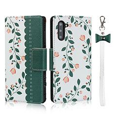 Leather Case Stands Flip Cover T10 Holder for Samsung Galaxy Note 10 5G Green
