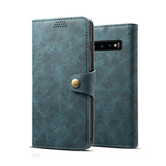 Leather Case Stands Flip Cover T10 Holder for Samsung Galaxy S10 Blue