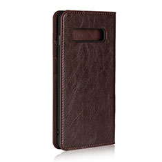 Leather Case Stands Flip Cover T10 Holder for Samsung Galaxy S10 Plus Brown