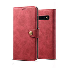 Leather Case Stands Flip Cover T10 Holder for Samsung Galaxy S10 Red