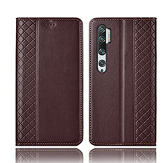 Leather Case Stands Flip Cover T10 Holder for Xiaomi Mi Note 10 Brown