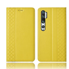 Leather Case Stands Flip Cover T10 Holder for Xiaomi Mi Note 10 Yellow