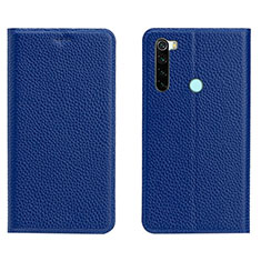 Leather Case Stands Flip Cover T10 Holder for Xiaomi Redmi Note 8 (2021) Blue