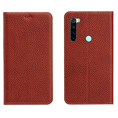 Leather Case Stands Flip Cover T10 Holder for Xiaomi Redmi Note 8 (2021) Red Wine