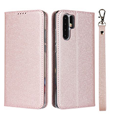 Leather Case Stands Flip Cover T12 Holder for Huawei P30 Pro Rose Gold