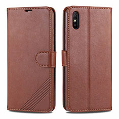 Leather Case Stands Flip Cover T12 Holder for Xiaomi Redmi 9A Brown