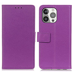 Leather Case Stands Flip Cover T14 Holder for Apple iPhone 14 Pro Max Purple