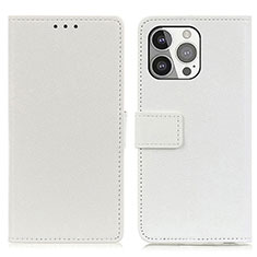 Leather Case Stands Flip Cover T14 Holder for Apple iPhone 14 Pro Max White