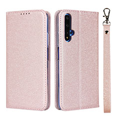 Leather Case Stands Flip Cover T14 Holder for Huawei Honor 20S Rose Gold