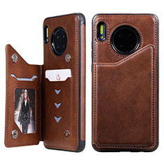 Leather Case Stands Flip Cover T14 Holder for Huawei Mate 30 5G Brown