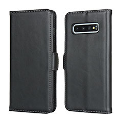 Leather Case Stands Flip Cover T14 Holder for Samsung Galaxy S10 Plus Black