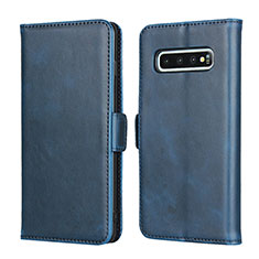 Leather Case Stands Flip Cover T14 Holder for Samsung Galaxy S10 Plus Blue