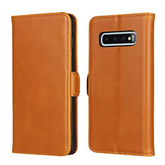 Leather Case Stands Flip Cover T14 Holder for Samsung Galaxy S10 Plus Orange