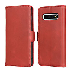 Leather Case Stands Flip Cover T14 Holder for Samsung Galaxy S10 Plus Red