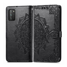 Leather Case Stands Flip Cover T14 Holder for Xiaomi Poco M3 Black