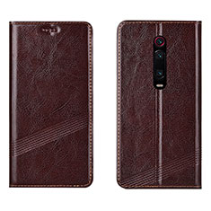 Leather Case Stands Flip Cover T14 Holder for Xiaomi Redmi K20 Pro Brown