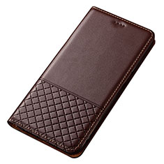 Leather Case Stands Flip Cover T14 Holder for Xiaomi Redmi Note 8 Brown