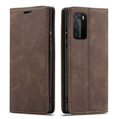 Leather Case Stands Flip Cover T15 Holder for Huawei P40 Pro Brown