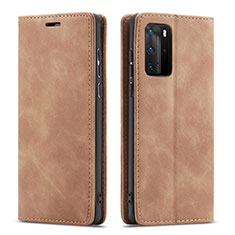 Leather Case Stands Flip Cover T15 Holder for Huawei P40 Pro Orange
