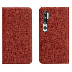 Leather Case Stands Flip Cover T16 Holder for Xiaomi Mi Note 10 Pro Brown