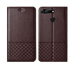 Leather Case Stands Flip Cover T17 Holder for Huawei Honor V20 Brown