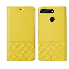 Leather Case Stands Flip Cover T17 Holder for Huawei Honor V20 Yellow