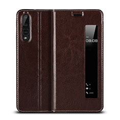 Leather Case Stands Flip Cover T17 Holder for Huawei P20 Pro Brown