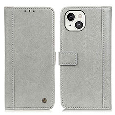 Leather Case Stands Flip Cover T18 Holder for Apple iPhone 14 Plus Gray