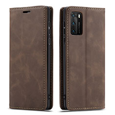 Leather Case Stands Flip Cover T18 Holder for Huawei P40 Brown