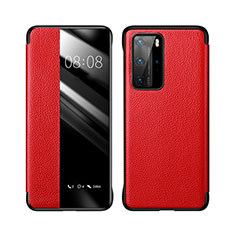 Leather Case Stands Flip Cover T18 Holder for Huawei P40 Pro Red
