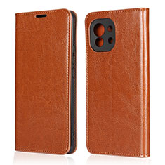 Leather Case Stands Flip Cover T21 Holder for Xiaomi Mi 11 Lite 4G Light Brown