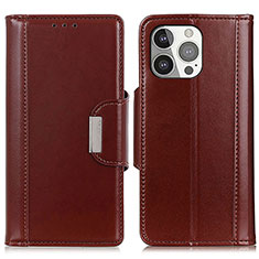 Leather Case Stands Flip Cover T22 Holder for Apple iPhone 14 Pro Max Brown