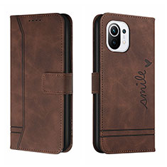 Leather Case Stands Flip Cover T22 Holder for Xiaomi Mi 11 5G Brown