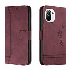 Leather Case Stands Flip Cover T22 Holder for Xiaomi Mi 11 Lite 5G Purple