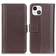 Leather Case Stands Flip Cover T23 Holder for Apple iPhone 13 Brown