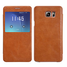 Leather Case Stands Flip Cover U01 for Samsung Galaxy S7 Edge G935F Brown