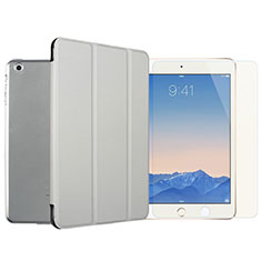Leather Case Stands Flip Cover with Tempered Glass Screen Protector for Apple iPad Mini 3 Silver