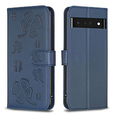 Leather Case Stands Flip Flowers Cover Holder BF1 for Google Pixel 7 Pro 5G Blue