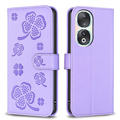 Leather Case Stands Flip Flowers Cover Holder BF1 for Huawei Honor 90 5G Purple