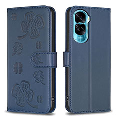 Leather Case Stands Flip Flowers Cover Holder BF1 for Huawei Honor 90 Lite 5G Blue