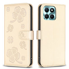Leather Case Stands Flip Flowers Cover Holder BF1 for Huawei Honor X6a Gold