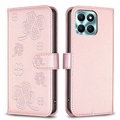 Leather Case Stands Flip Flowers Cover Holder BF1 for Huawei Honor X6a Rose Gold
