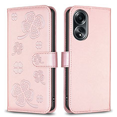 Leather Case Stands Flip Flowers Cover Holder BF1 for Oppo A58 4G Rose Gold