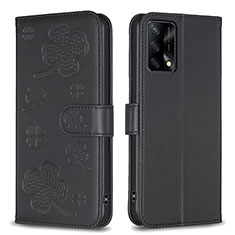 Leather Case Stands Flip Flowers Cover Holder BF1 for Oppo A74 4G Black