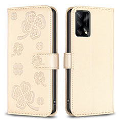 Leather Case Stands Flip Flowers Cover Holder BF1 for Oppo A74 4G Gold