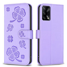 Leather Case Stands Flip Flowers Cover Holder BF1 for Oppo A74 4G Purple