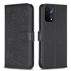 Leather Case Stands Flip Flowers Cover Holder BF1 for Oppo A74 5G Black