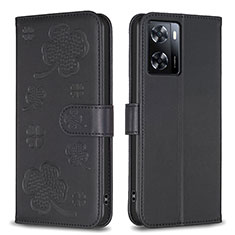 Leather Case Stands Flip Flowers Cover Holder BF1 for Oppo A77 4G Black