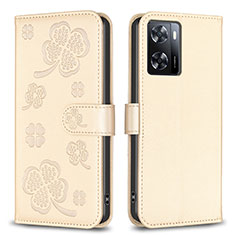 Leather Case Stands Flip Flowers Cover Holder BF1 for Oppo A77 4G Gold