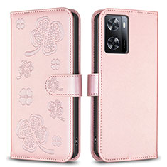 Leather Case Stands Flip Flowers Cover Holder BF1 for Oppo A77 4G Rose Gold